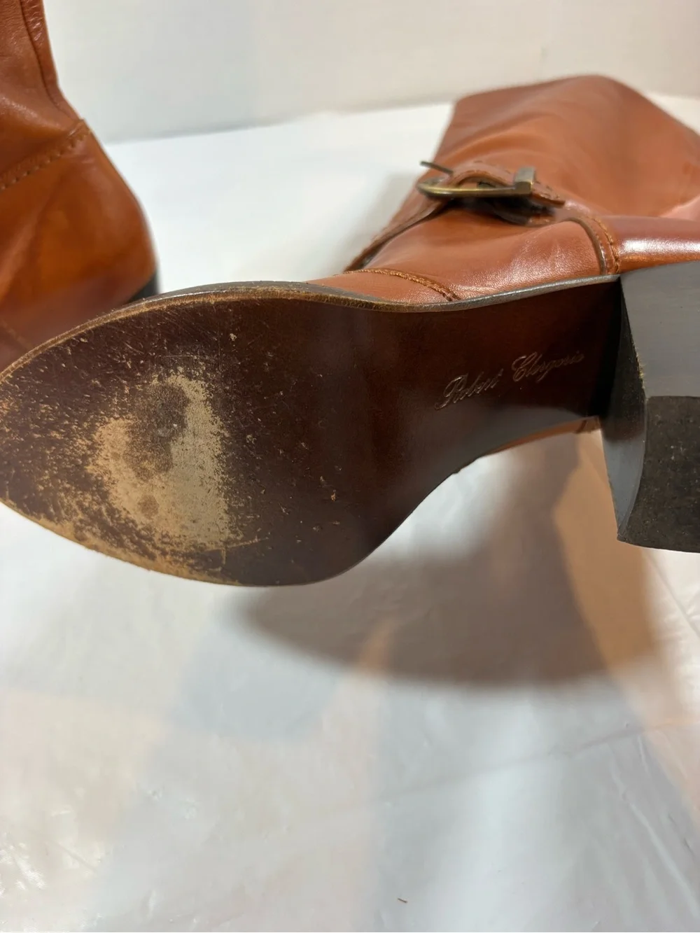 Vintage Robert Clergerie | Paris | 9.5B| Cognac Leather Knee High Boots| Buckle
